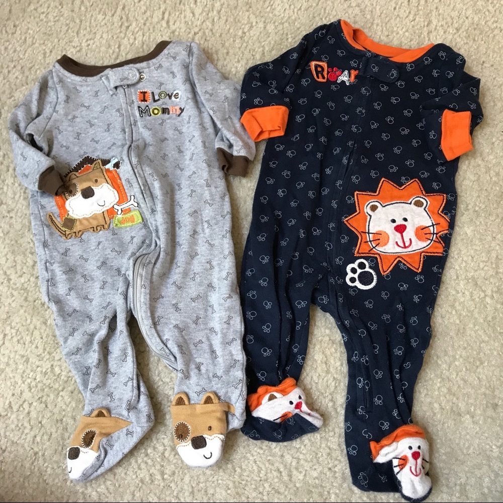 Bundle of 2 boys footed PJs 3-6 mos